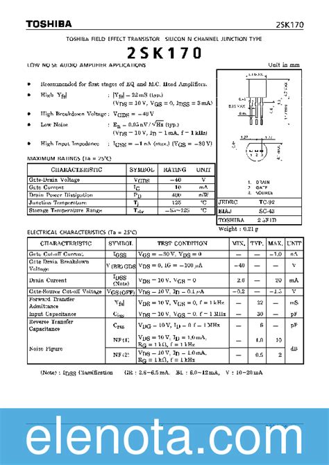 2SK170 Datasheet PDF (230 KB) Toshiba | Pobierz z Elenota.pl