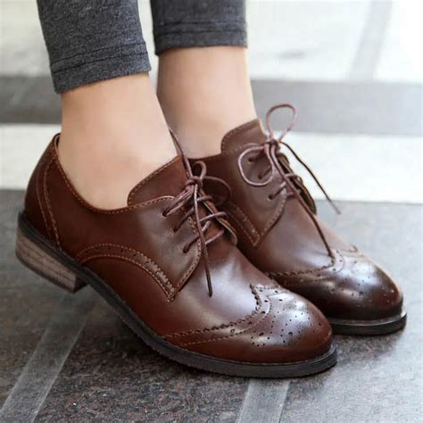 New 2015 Vintage Pu Leather Oxford Shoes For Women Fashion Carve Brogue Lace Up Women Oxfords ...