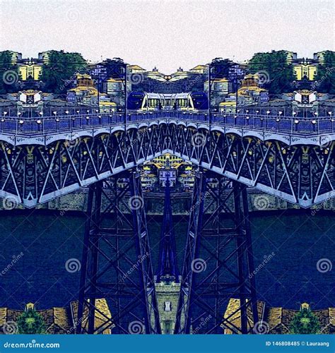 Abstract Oporto Bridge with Blue Color. Stock Illustration - Illustration of effects, faces ...