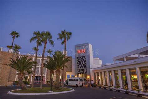 Beautiful Exterior View of RIU Vistamar Hotel of Gran Canaria on Night Sky Background. Spain ...