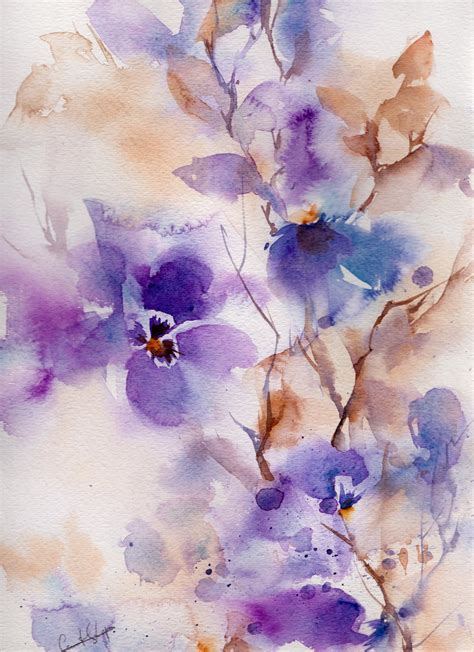 Abstract Purple Floral Painting Original Watercolor Painting