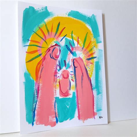 Abstract Nativity Scene Painting Pastel Color Birth of Jesus Wall Art Christmas Wall Decor Candy ...