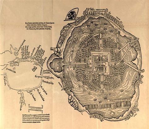 Plano de Tenochtitlan, atribuido a Hernán Cortés. Nuremberg, 1524 ...