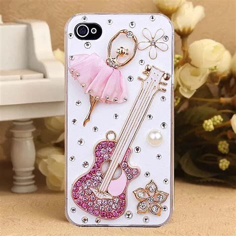 Guitar & dancing girl rhinestones case cover For Apple ipone 4 4s5 5S cell mobile phone case ...