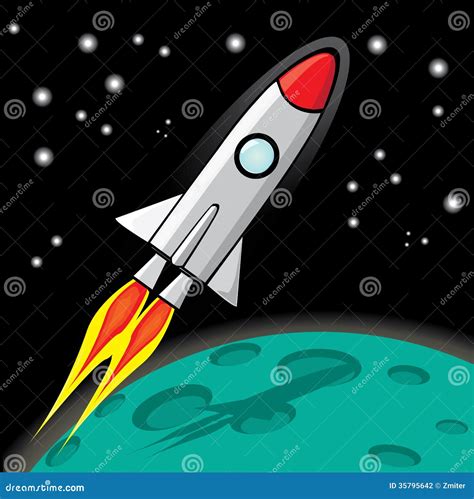 Vector Retro Rocket Ship Space In The Sky. Stock Vector - Illustration ...