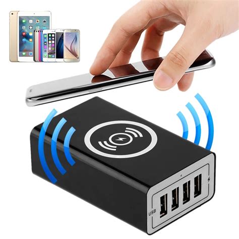 Wireless Charging Station With 4 USB Ports Tablet Cell Phone Charger EU/US/UK/AU Plug Universal ...