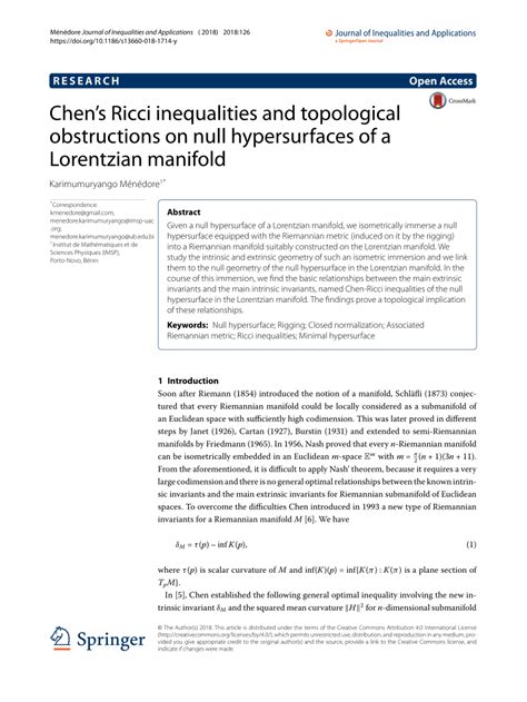 (PDF) Chen’s Ricci inequalities and topological obstructions on null hypersurfaces of a ...