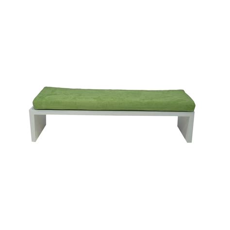 Milan bench with lime green seat pad and base in white paint finish - Evolution Furniture