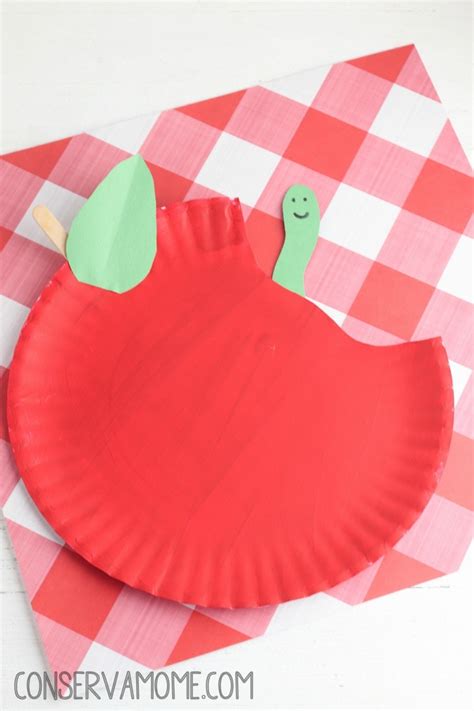 Apple with Worm Paper Plate craft for kids - ConservaMom