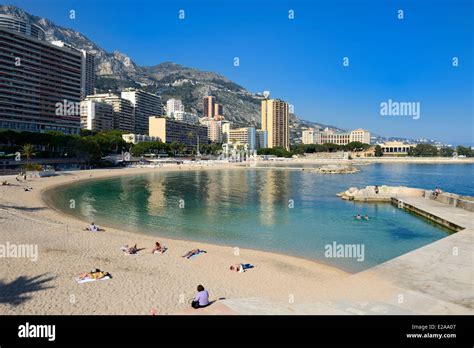 Principality of Monaco, Monaco, Monte Carlo, Larvotto beach Stock Photo ...