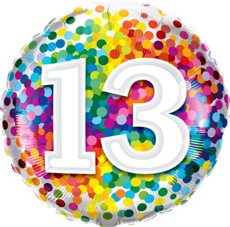 Rainbow Confetti Number Thirteen 18 inch (45 cm) Foil Balloon Q13529 - Balloon World