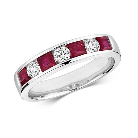 Ruby & Diamond Half Eternity Ring 1.19ct, 9k White Gold