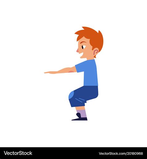 Cartoon boy kid doing squat exercises Royalty Free Vector