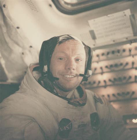 Portrait of Neil Armstrong back in the LM after the historic moonwalk ...