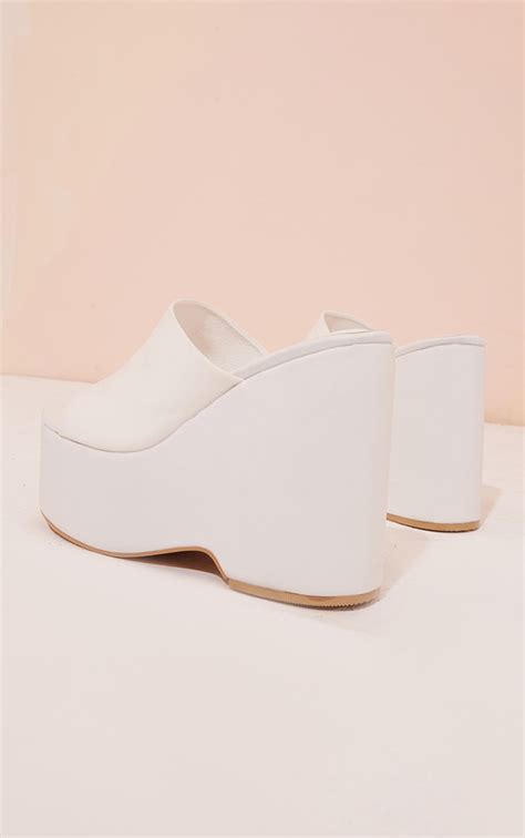 White Lycra Round Toe Platform Wedges | PrettyLittleThing USA