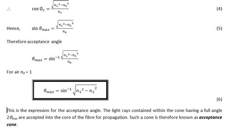 Derive the expression in an optical fibre for (i) Acceptance angle (ii ...