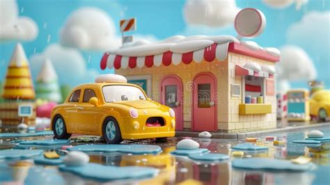 A Cartoon Character of a Car in the Car Wash. 3d Illustration Stock ...