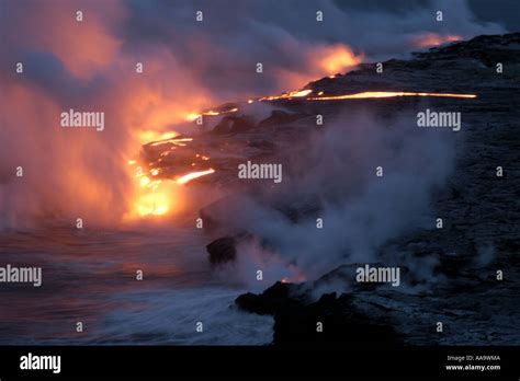 Lava flowing into the Pacific Ocean Volcanoes National Park Big Island Hawaii Stock Photo - Alamy