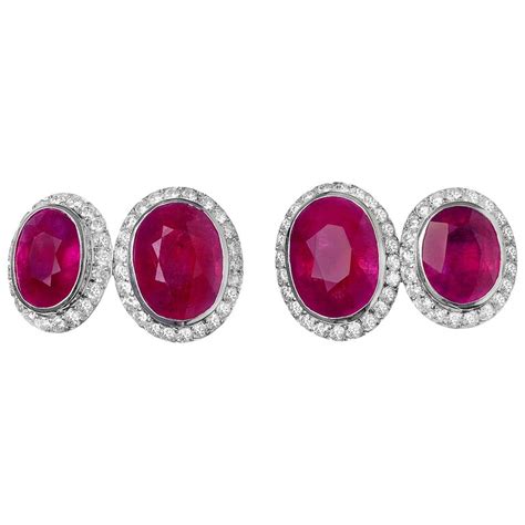 Ruby Diamond Platinum Cufflinks For Sale at 1stdibs