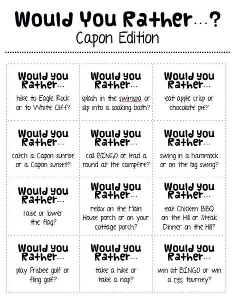 Would You Rather...? Capon Edition - Capon Springs