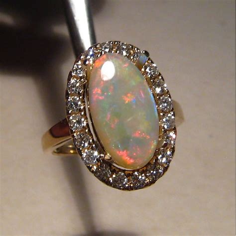 Red Opal Ring Diamonds 14k 7471 | Australian Opal Jewelry