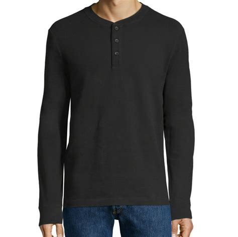 St Johns Bay Long Sleeve Henley Shirt 100% Cotton Signature Men's Size L-XXL - Casual Shirts