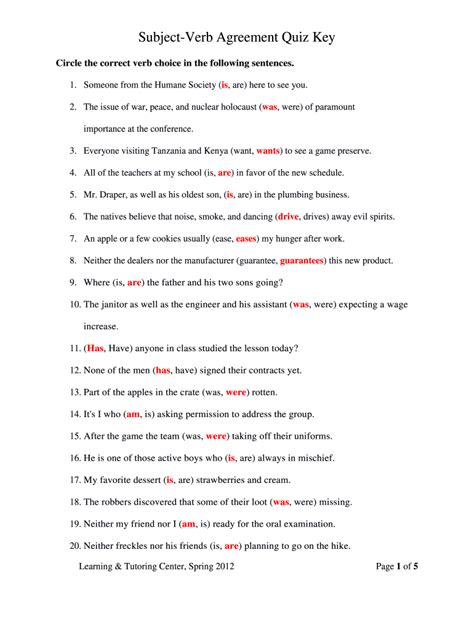 Subject Verb Agreement Worksheet With Answers Pdf - Fill Online ...