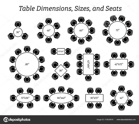 Oval Rectangular Table Dimensions Sizes Seating Pictogram Icons Depict Top Stock Vector Image by ...