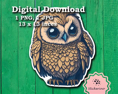 Printable Owl Sticker Cute Owlet Bird of Night Jpg Forest Hooter Animal ...