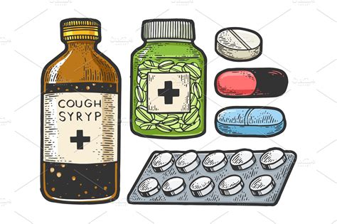 Medicine drug set sketch engraving | Vector Graphics ~ Creative Market