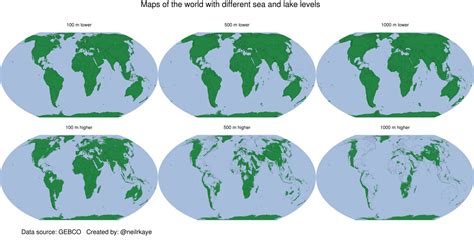 Maps of the world with different sea levels - Vivid Maps