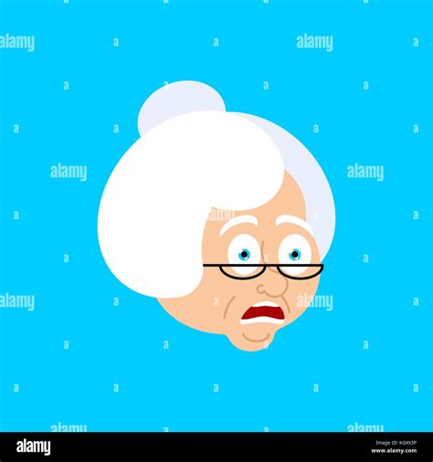 Grandmother OMG scared face avatar. Face grandma Oh my God emoji. Vector illustration Stock ...