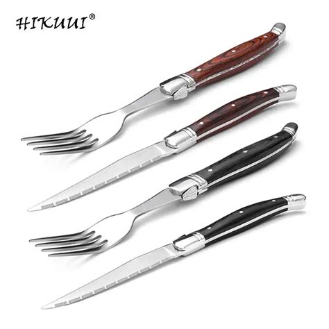 2pcs / set Steak Knives Fork set Wooden Handle Flatware Sets Stainless ...