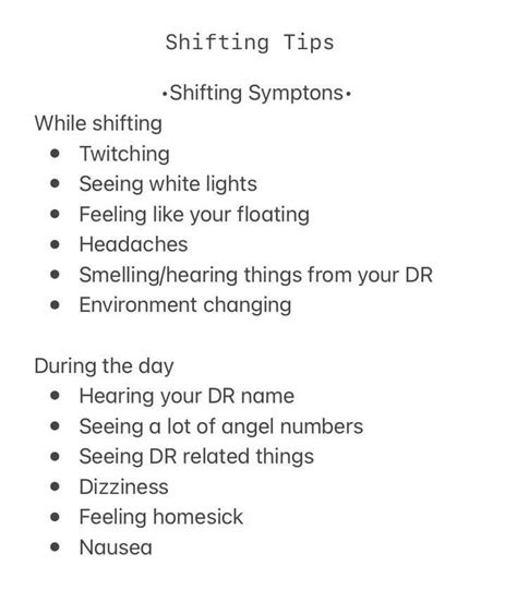 Shifting symptoms you might have when shifting. Note: I do not own this image. I got it from ...