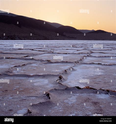 Djibouti, Lake Assal. Salt patterns are noticeable on the salt flats of Lake Assal at last light ...