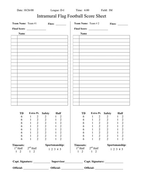 Football Score Sheet - download free documents for PDF, Word and Excel