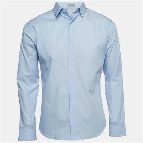 Dior Light Blue Logo-Embroidered Cotton Shirt M Dior | The Luxury Closet