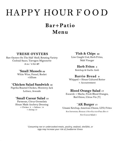 Menu Happy Hour – Agustin Kitchen