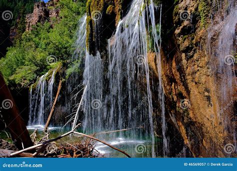 Hanging Lake Waterfalls Details Stock Image - Image of moss, earth ...