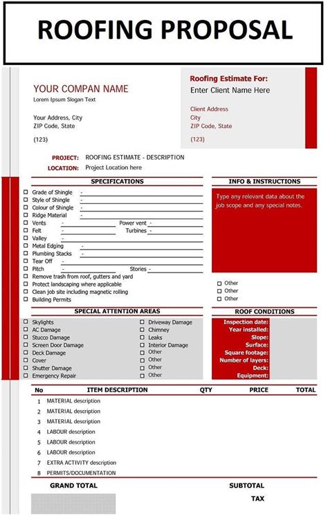 Roofing Proposal Template Roofing Estimation Form Roofing Job Proposal Editable PDF File - Etsy