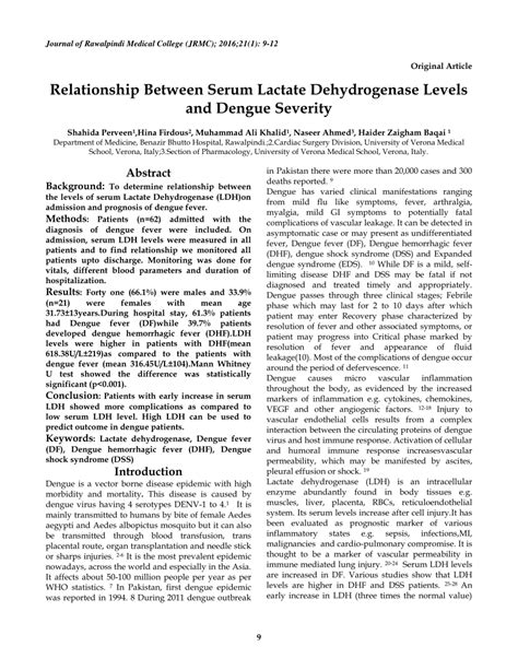 (PDF) Relationship Between Serum Lactate Dehydrogenase Levels and Dengue Severity