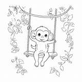 Premium Vector  Cute Baby monkey On A swing coloring Book For Kids sketch template