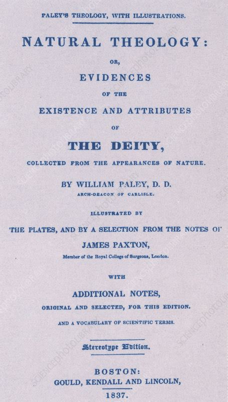 William Paley's, 'Natural theology', revised edition 1837 - Stock Image ...