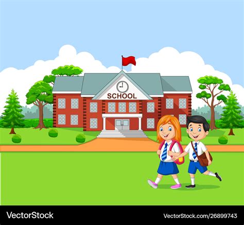 Happy little kids going to school Royalty Free Vector Image