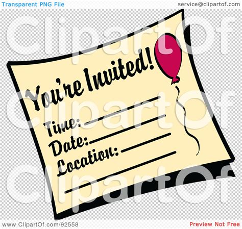 Royalty-Free (RF) Clipart Illustration of a You're Invited Birthday Party Invitation by Andy ...