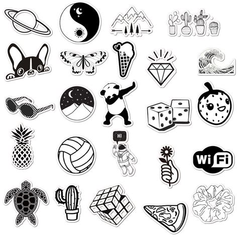 50pcs Cute Black and White Sticker Pack for Laptopwater | Etsy | Imprimibles en blanco y negro ...