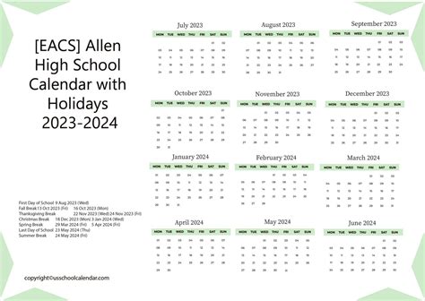 East Allen County Schools Calendar - US School Calendar