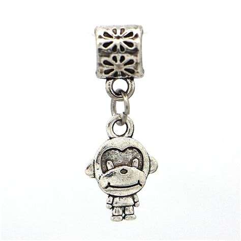 European Charm Silver Mini Monkey Charms Pendant Bead Silver Beads DIY Fit Pandora Bracelet ...