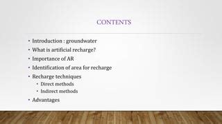 Groundwater recharge techniques | PPT