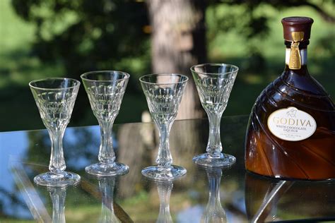 6 Vintage Etched Crystal Hollow Stem Wine Glasses, Set of 6, After Dinner Drinks - 4 oz - Port ...